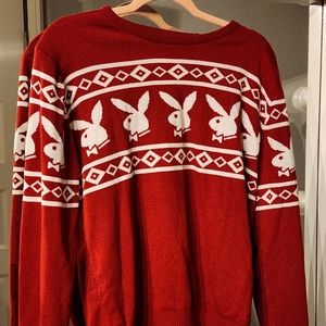 Red Rabbit Head Holiday Knit Playboy Sweater - S